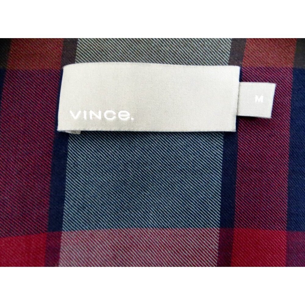 NEW! Vince Plaid Lightweight Button Front Shirt Navy Burgundy SZ M - Picture 5 of 6